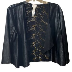 Chico’s size M (1)  faux leather & lace open front cardigan .